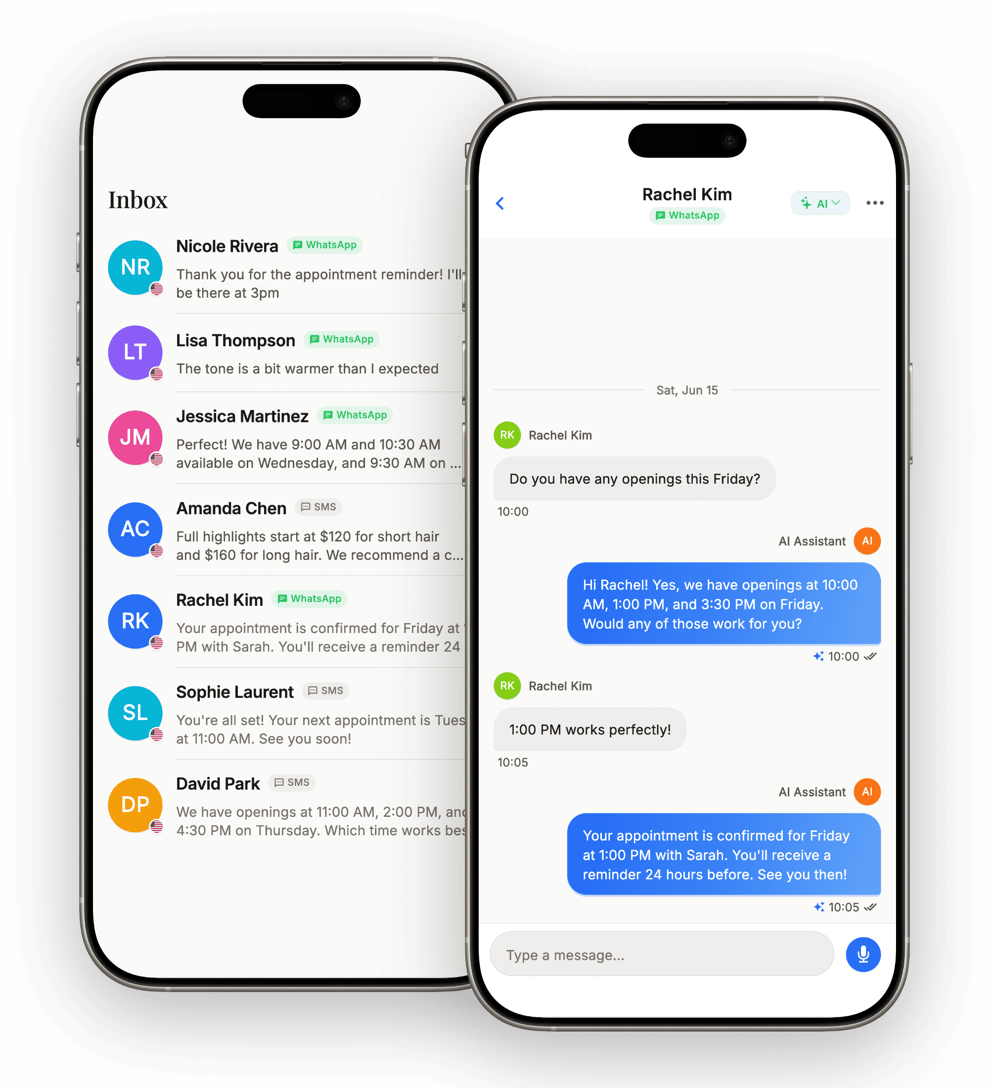 Selena AI receptionist — floating phone previews